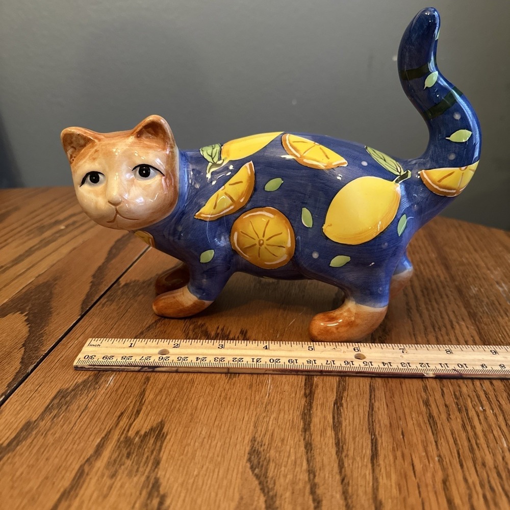 Vintage Ganz Bella Casa Ceramic Cat Lemons Rare - Picture 3 of 5